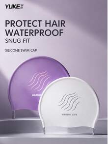 Yuke 1pc Marine Life Wave Line Print Silicone Swim Cap, High Stretch Waterproof Ear Protection Anti-Slip Bathing Cap, Comfort Swimming Hat For Women Medium & Long Hair Pool Beach Gym Workout - Multicolor - View 7