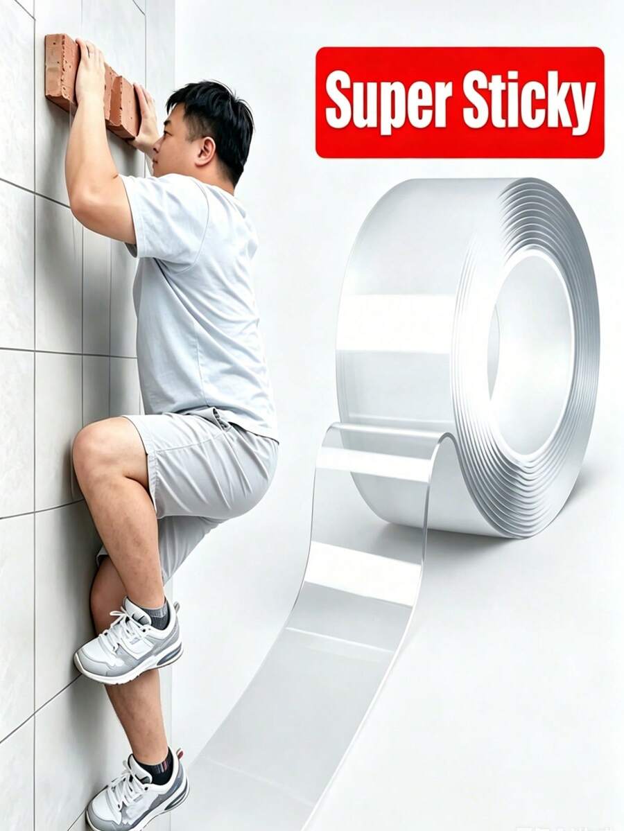 1/2/4pcs 300cm Washable Reusable Double-Sided Nano Thickened Transparent High-Adhesion Wall Mounting Tape - Transparent - View 1