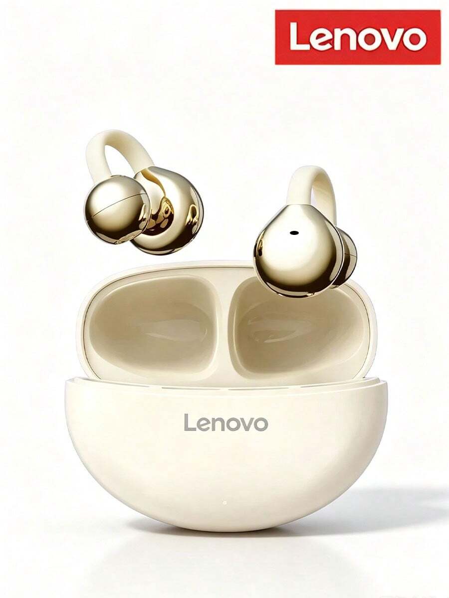Lenovo 联想 TA410 耳挂式蓝牙耳机,全景高清音质,超长续航,佩戴舒适,真无线,运动游戏耳机 - 米色 - 查看 1
