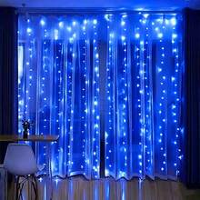 1 buah Lampu Tirai LED Biru dengan Kontrol Jarak Jauh, Bertenaga USB, 8 Mode Pencahayaan, Lampu Hias untuk Natal, Pernikahan, Pesta, Dekorasi Liburan Dalam Ruangan - Biru - View 9