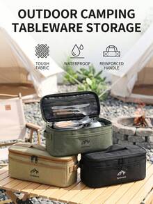 3pcs Large Capacity Camping Cutlery Storage Bag, Reinforced Handle, Portable Design, Suitable For Outdoor Camping, Picnic, Hiking, Travel, Yard Activities - Multicolor - View 4