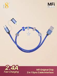 D8 DIY 手工串珠時尚 MFi 認證數據線,Apple MFi 認證 2 合 1 手機充電線,Lightning 線與 Micro USB 轉 USB 充電線,相容 IP 14 Pro/13 Mini/13/12/11 Pro MAX/XR/XS/8/7/Plus/6S/SE/ - 彩色 - 查看 12