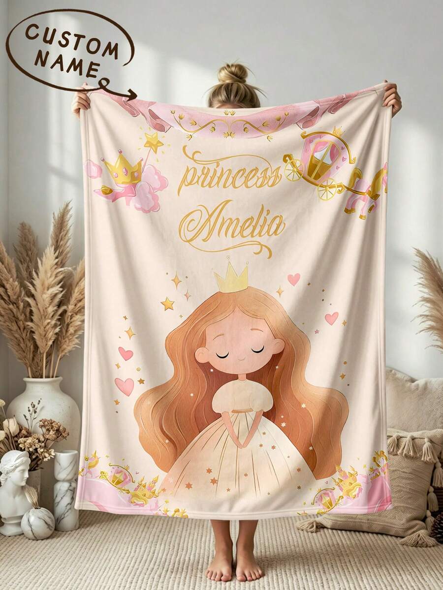 1pc Customized Name Blanket, Personalized Bed Blanket, Customizable Name, Best Blanket, Comfortable Blanket, Home Gift, Birthday Gift, Anniversary Gift, Christmas Gift, Personalized Gift, Holiday Gift, Warm Gift For Friends, Family, Partners - Style 2 - View 1
