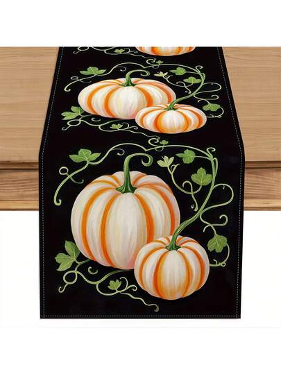 1pc Pumpkin Vine Leaf Table Runner Fall Thanksgiving Day Farmhouse Decoration For Indoor/ Outdoor Dining Kitchen Home Party Decor