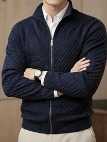 Men's Autumn Fitness Casual Long Sleeve Jacket, Simple Fashion Daily Wear - Navy Blue - View 1
