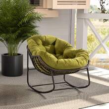 Outdoor Rattan Rocking Chair,Padded Cushion Rocker Recliner Chair Outdoor For Front Porch, Living Room, Patio, Garden, Olive Green - A - 查看 2
