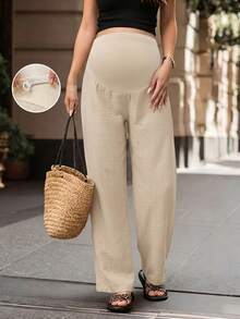 Maternity Summer Casual Dress Pants: Elastic Waist, Linen Color Non-Stretch, Suitable For Home Leisure, Fitness And Daily Wear - Linen - View 9