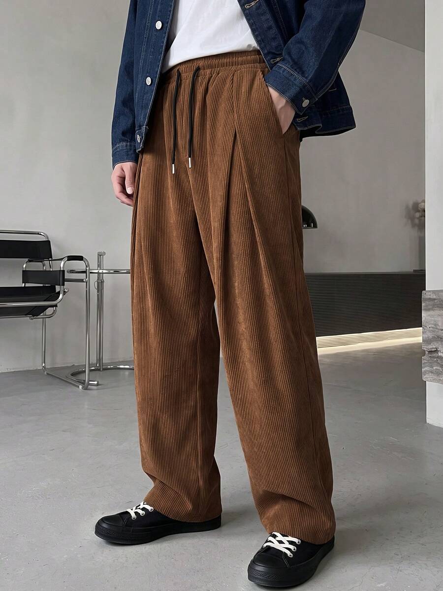 Celana Panjang Korduroi Pria, Warna Polos, Jatuh, Celana Kaki Lebar Kasual, Potongan Longgar, Cocok Untuk Berpergian dan Berlari, Musim Gugur/Dingin - Coklat - View 1