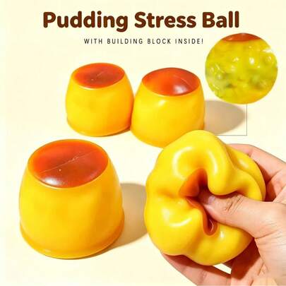 Caramel Pudding Handmade Squishy Ball Finished Product, Squeeze Toy For Students, Stress Relief, Squeaky Building Block Ball, Crunchy Sound, Fidget Toy