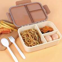 便攜防漏便當盒附湯匙叉 3格翻蓋式微波爐食品保鮮盒 適合學生、上班族、戶外野餐 水果零食收納盒 字母首字母 26字母圖案 - 棕色 - 查看 4