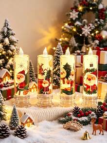 4/1pc Christmas Flameless Flickering LED Candles, Battery Operated LED Tea Lights, Cartoon Santa Claus Reindeer Snowman Print, Birthday Party, Wedding Decor, Romantic Candlelight Dinner, Valentine's Day, Christmas Decor, Home Decor, Tabletop Decor - Christmas - View 4