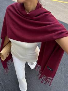 1pc Women's Classic Minimalist Cashmere Scarf, Versatile Neck Scarf Bow Accessory For Daily Wear And Commuting - Burgundy Red - View 2