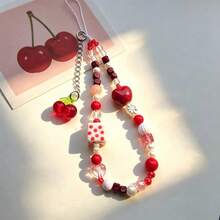 1pc Cute Cartoon Cherry Phone Lanyard, Handmade Beaded Camera Strap, Anti-Loss Wristband DIY Beaded - Multicolor - View 8