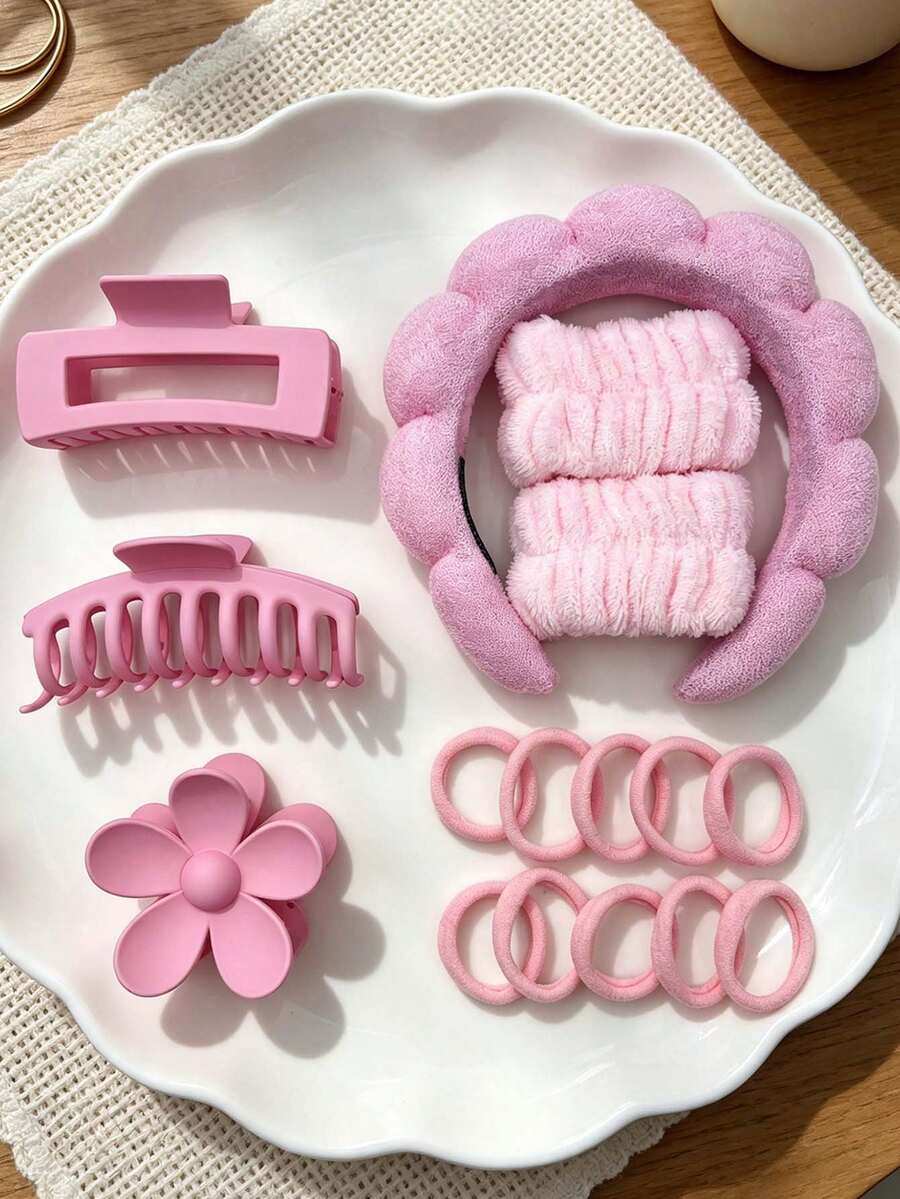 18/16/10/8/3/1pc Set Women's Sponge SPA Headband, Makeup Headband ...