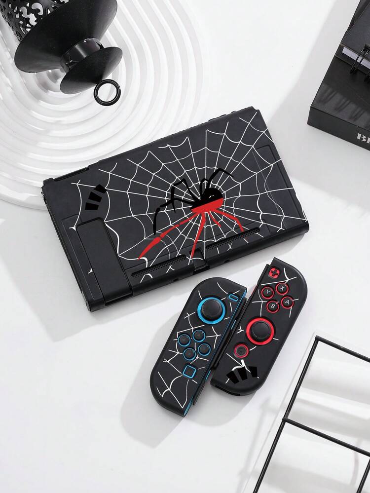 1pc Dark Spider Web Pattern Design Switch2 Game Console Protective Case, Compatible With New Switch2 (2025)/Switch NS/Switch OLED, TPU Soft Shell, Universal Controller Protective Cover, Switch Game Accessories Protective Case, Storage Bag, Anti-Drop, Anti-Slip, Anti-Scratch - Multicolor - View 7