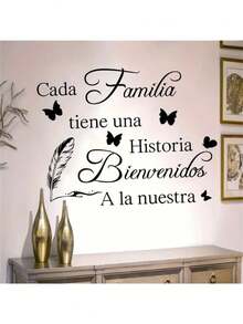 1pc Removable Wall Decal, Spanish Quote, With Feather, Butterfly And Heart Patterns, Warm Decoration For Living Room, Entryway, Home - Spanish Quotes - View 2