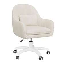 Nalupatio Silla de oficina en casa, silla de terciopelo con almohada, giratoria 360°, silla de oficina ajustable en altura, ergonómica, silla de maquillaje, silla giratoria, para estudio, dormitorio, capacidad de carga de hasta 150 kg - Beis - Ver 7