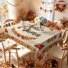 1/2pcs Autumn Tablecloth, Autumn Harvest Theme Polyester Fiber Tablecloth, Country Farmhouse Style Hand-Painted Maple Leaf Pumpkin Cottage Pattern, Suitable For Dining Room Table, Coffee Table, Kitchen, Picnic, Camping, Desktop Decoration, Holiday Setup, Tabletop Protection - Multicolor - View 6