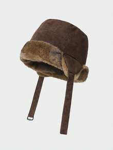 Suede Fleece Thickened Earflap Bucket Hat Winter Warm Windproof Plush Hat Faux Rabbit Fur Reversible Tie-Up Ushanka - Multicolor - View 15