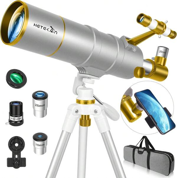 Telescope For Adults High Powered, 90mm Aperture 550mm Refractor Telescope For Beginners Astronomy, Portable Travel Telescopes With Moon Filter, Phone Adapter, Carry Bag