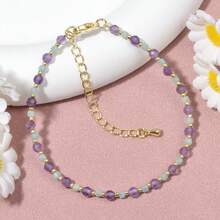 1pc Bohemian Style Mixed Natural Stone Bracelet With Amazonite, Amethyst, Garnet, Black Spinel, Adjustable, Multi-Color Cute Fashion Versatile Layering Jewelry For Women Daily Wear And Vacation - Multicolor - View 3