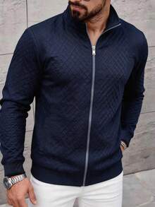 Men's Autumn Fitness Casual Long Sleeve Jacket, Simple Fashion Daily Wear - Navy Blue - View 2