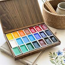 21 Colors Solid Watercolor Paint Set With Wooden Storage Box, Portable Travel Watercolor Paint Set, Suitable For Sketching, Illustration, Hand Drawing, Art Supplies For Artists And Beginners - Sets - View 7
