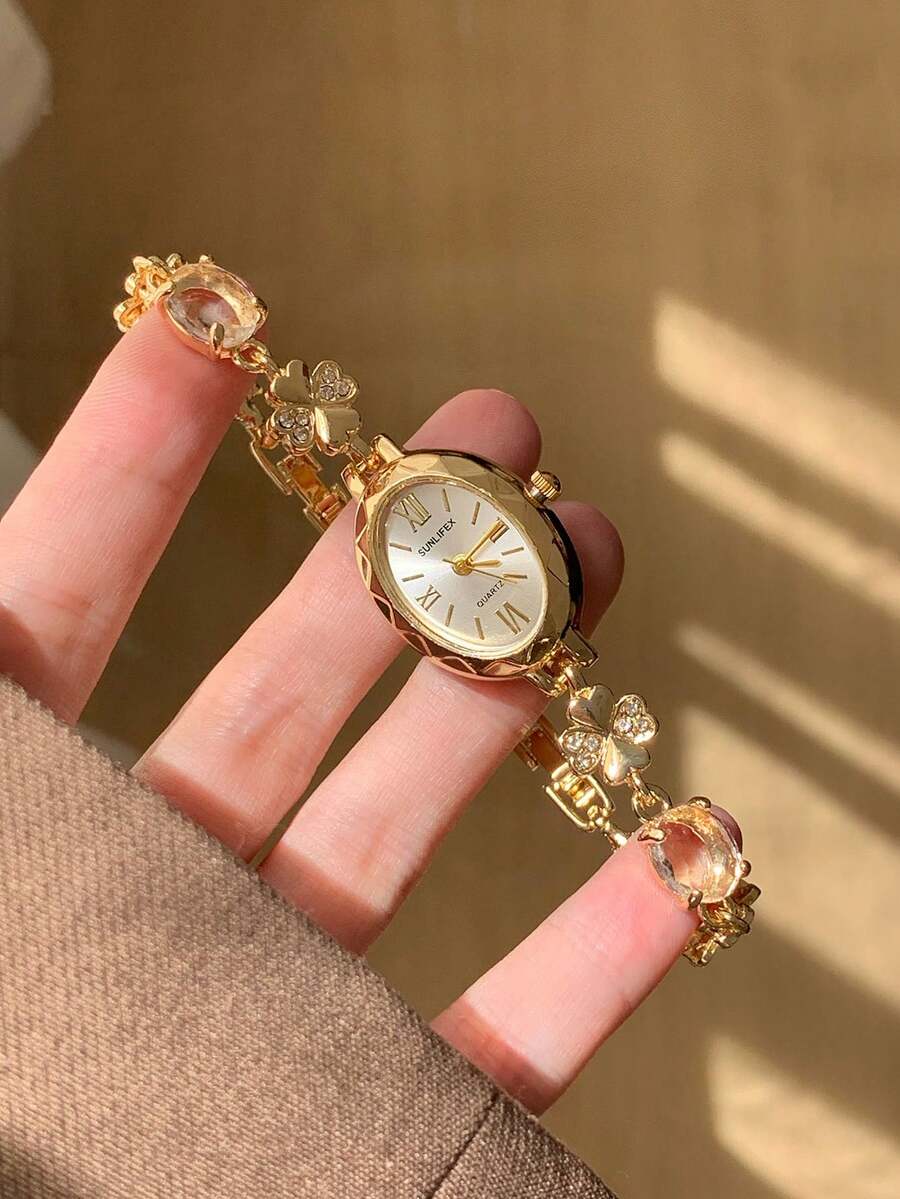1pc Asymmetrical Women's Quartz Watch, Fashionable Vintage Exquisite, Suitable For Daily Wear, Birthday/Graduation Gift, Best Choice For Casual Party - Gold - View 1