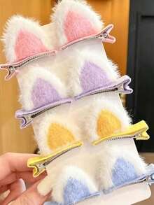 8pcs Cute Versatile Multi-Color Plush Cat Ear Decorative Hair Clips - Multicolor - View 2