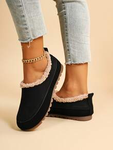 2026 Autumn/Winter Bestselling Women's Plush Trim Closed-Toe Half-Slippers, Thick Warm Anti-Slip Slouchy Mule Slides, 2-In-1 Indoor/Outdoor Versatile Thermal Lined Winter Shoes - Black - View 6
