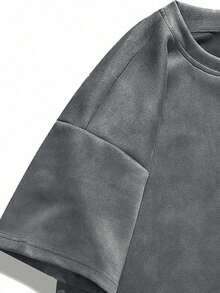 [1pc Random]1pc Boys' Casual Outdoor Sports Minimalist Suede Short Sleeve T-Shirt, Summer - Grey - View 7