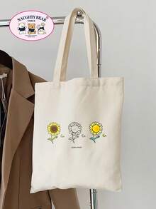 Women's Sunflower Print Pattern Shopping Bag - Beige - View 7