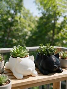2pcs Cat Shaped Mini Planters, 3D Printed Succulent Pots, Multi-Color Flower & Plant Containers, Perfect For Girls Window Sill Office Desk Succulent Planting - Cat-shaped - View 6
