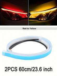 1 Pair Car LED Daytime Running Lights - 12V, Sequential Turn Signal, Compatible, Bright Yellow Flowing Light Design, Enhance Safety And Style - LED - View 12
