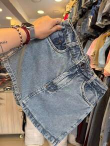 High-Waisted Denim Shorts Women's Modal Plus Size Shorts - Marmorizada meio - 查看 1