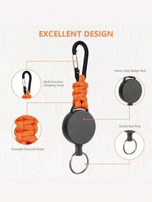 1pc Outdoor Retractable Buckle, Paracord Braided Retractable Easy-Pull Buckle, Camping Hiking Anti-Loss Buckle, Automatic Retractable Keychain - Multicolor - View 4