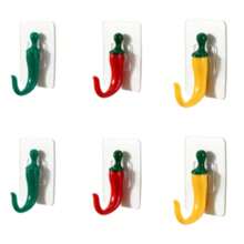 6pcs Creative Chili Pepper Kitchen Hooks, Self-Adhesive No-Drill Design, Strong Load-Bearing, Chili Shape, Suitable For Multiple Scenes, Can Hang Plastic Bags, Towels, Cleaning Cloths, Keychains And Other Daily Items - View 12
