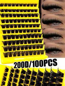 100 قطعة رموش صناعية بتجعيد D، 200D رموش DIY، رموش كثيفة على شكل عناقيد، مناسبة للمبتدئين، سهلة الاستخدام، رموش صناعية طويلة الأمد بجودة صالون - D - مشاهدة 7