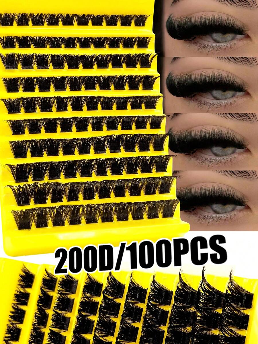 Sibeuna 100片D捲度假睫毛，200D DIY接睫毛，加厚簇裝睫毛，適合初學者，易於使用，沙龍級長效接睫毛 - D - 查看 1