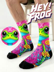 Cool 360° Printed Men's Socks - Street Style Socks, Fun Frog, Colorful, Animal Socks, Durable, Fun Socks, Suitable For Daily, Holiday And Party Occasions - Rose Red - View 2