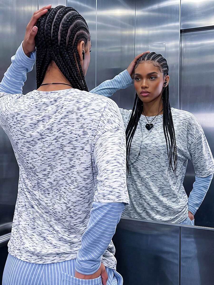 Women's Casual Knitwear Mock Layered Oversized Long Sleeve T-Shirt For Daily Fall & Winter, Going Out, Y2k - White - View 1