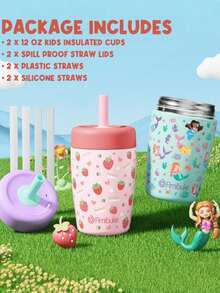 2 Pack Kids & Toddler Cups Spill Proof, 12 OZ Insulated Sippy Cups For Toddlers Boys Girls, Stainless Steel Kids Water Bottle With Twist Lids & Straw - Lemon & Strawberry - View 9