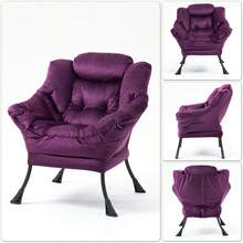 Lazy Chair, Relaxing Chair With Metal Frame And A Side Pocket, Simple Style Comfy Chairs For Bedrooms Living Room Balcony - 彩色 - 查看 4