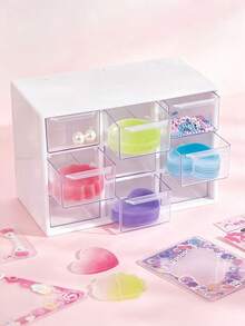9-Grid Drawer Storage Box, White PP Material, Portable Storage Box For Office Supplies, Jewelry And Cosmetics, Multi-Functional Compartment Design, Stackable Lightweight Home Or Office Storage, Desktop And Drawer Organizer For Crafts And Supplies - Multicolor - View 4