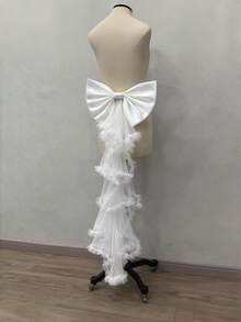 1pc Women's Bowknot Detachable Train, White Black Red Lake Blue Pink Champagne, 100cm Long Wavy Pleated Mesh Big Bow Train, Evening Dress Back Train, Wedding Dress Decoration Waistband, Detachable Bow Accessory Bridal Waist Decor, Wedding Dress Accessory Ribbon Waistband Suitable For Wedding Banquet Performance Party Dress Petticoat Cosplay Decoration Waistband, Holiday Decoration Waistband - Multicolor - View 8