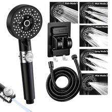 5 Spray Modes High Pressure Handheld Shower Head Set With One-Touch Water Stop, Black Bathroom Shower Head With Hose And Adhesive Base - Shower Head - View 9
