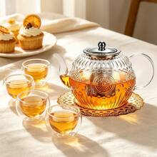 Vintage Glass Tea Pot With Infuser, 1500ml Large Capacity Borosilicate Teapot For Loose Leaf, Flower & Herbal Tea, Stovetop Compatible Tea Kettle With Heat Resistant Mat For Kitchen Home - View 3