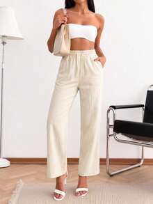 Women's Straight Leg Casual Long Pants, Versatile Outdoor Pants For Spring And Autumn, Suitable For Daily Wear, Home, Office, Gatherings And Sports - Khaki - View 7