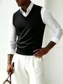 ZYNTH BALENO Men's V-Neck Sweater Vest, Suitable For Fitness, Outdoor Sports And All-Season Wear - Black - View 5