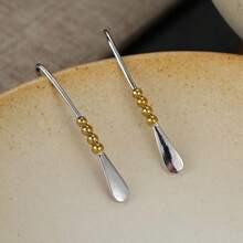 Minimalist Dual-Tone Water Drop Ear Hooks, Versatile For Commuting, Low-Key Long Women's Accessories - Silver - View 4
